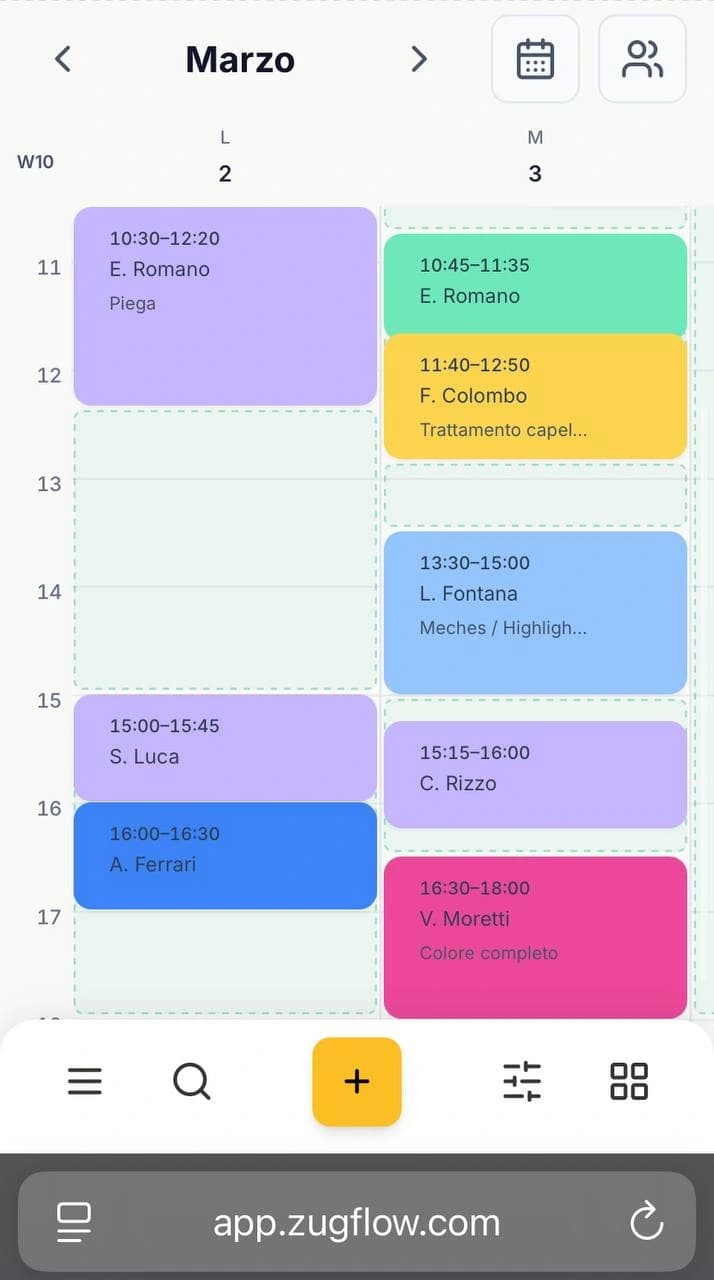 Vista settimana agenda ZugFlow su iPhone