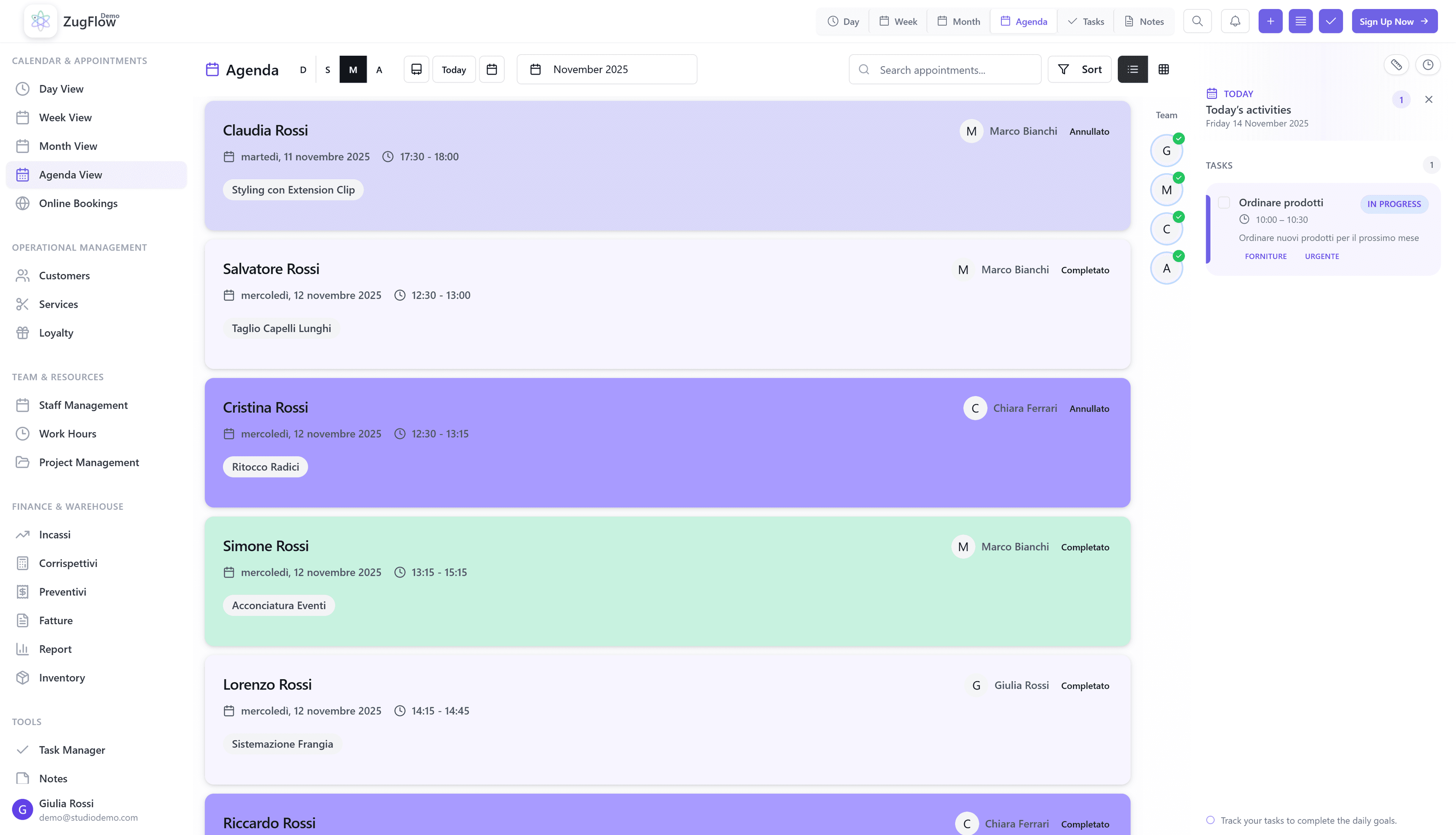 ZugFlow Dashboard for Management Software for Tattoo Studios